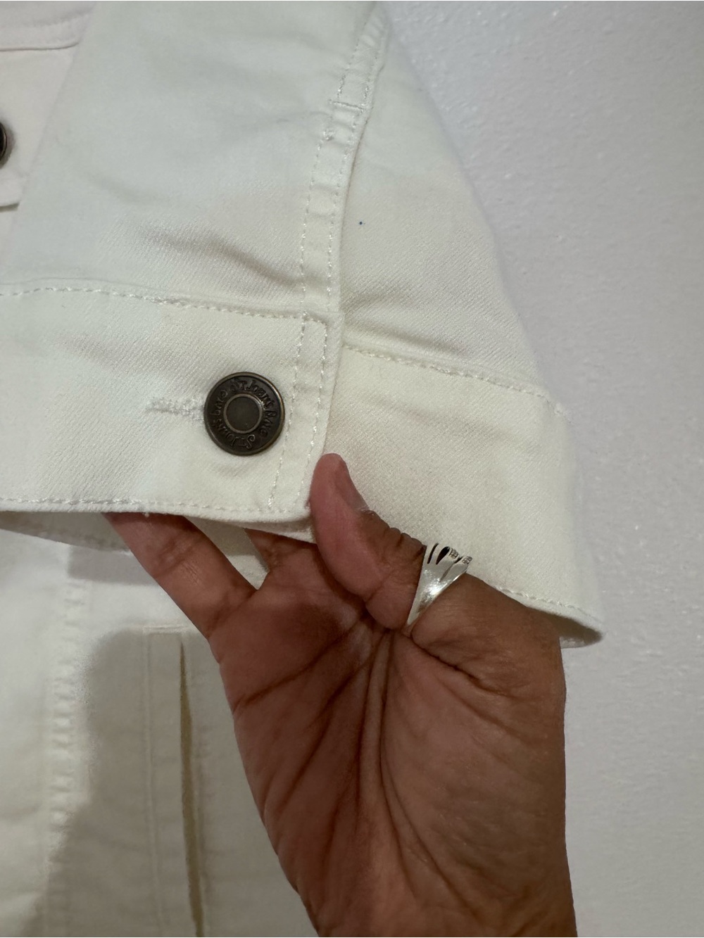 St. John's Bay Cream Short-Sleeve Denim Jacket with Dark Buttons - Picture 3 of 8